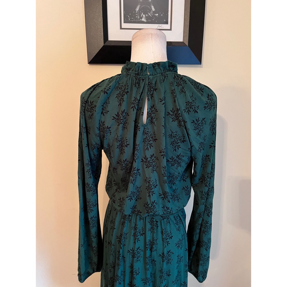 Boden Green Floral Ruffle Neck Midi Dress Long Sleeve US 4R - Picture 9 of 9